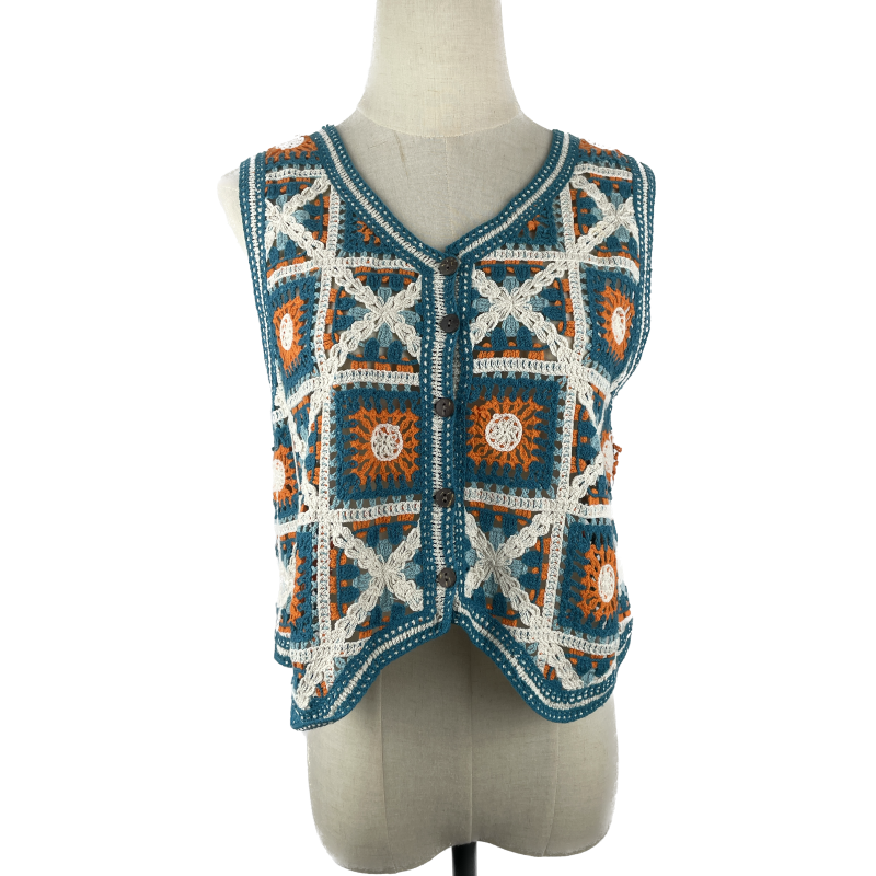130954_ Colorful plaid embroidered ves